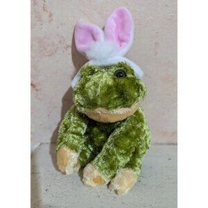 Dan Dee Frog Plush Toy With Bunny Ears 7: green pink  stuffed animal